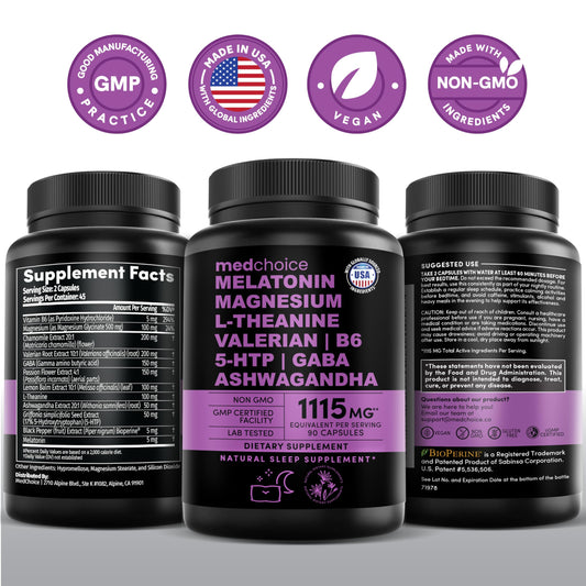 12-in-1 Melatonin Sleep Capsules – Sleep Aid with 5mg Melatonin + 500mg Magnesium Glycinate (90ct)