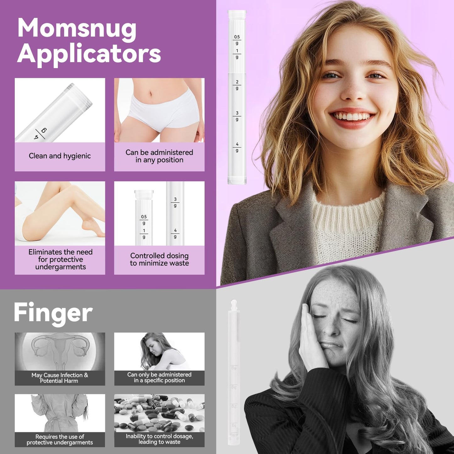 Momsnug Disposable Vaginal Gel Applicators with Dosage Markings – 20 Pack