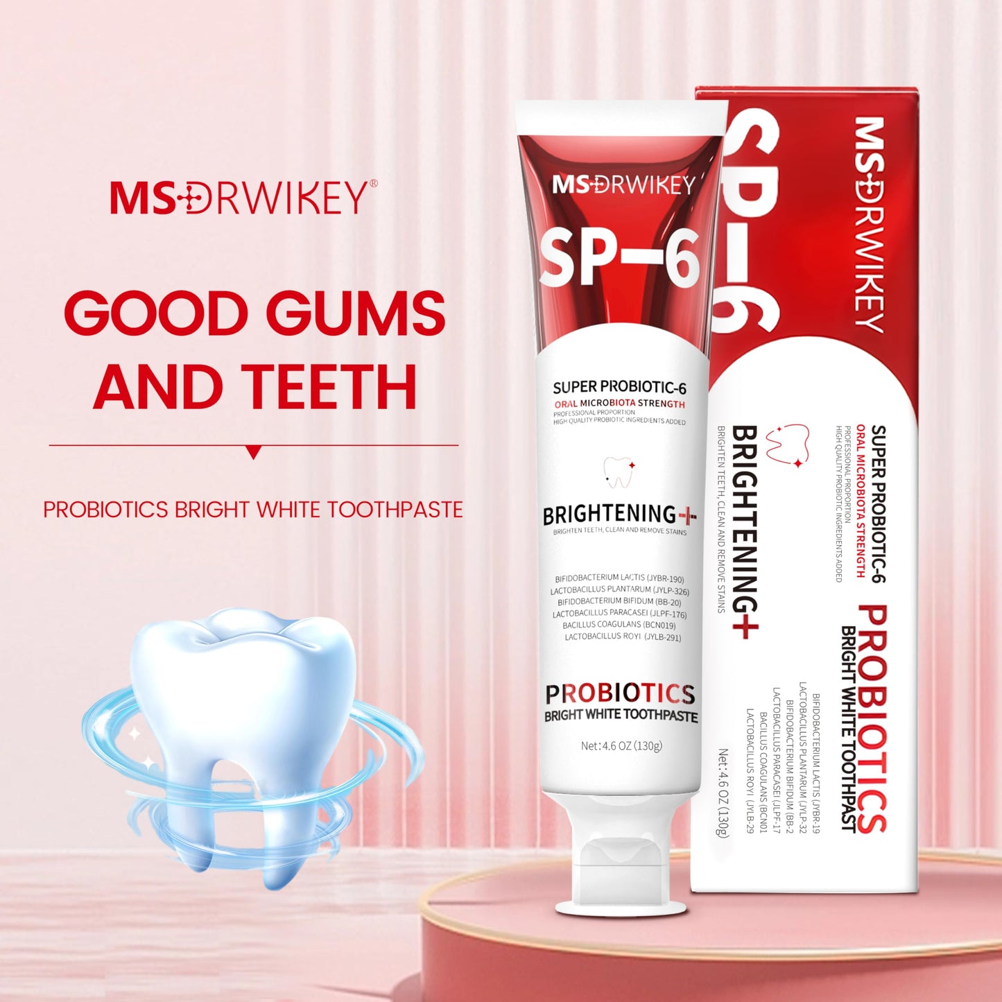 MSDRWIKEY SP-6 Probiotic Whitening Toothpaste - Fluoride-Free, Enamel-Safe