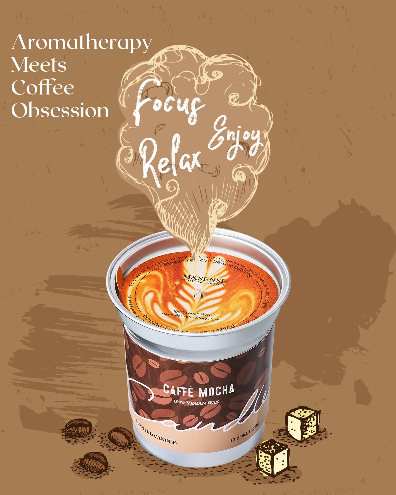 M&SENSE Espresso Candles – Black Coffee Scent, 16.2oz Soy Wax