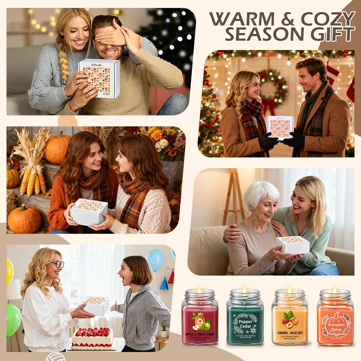 Scented Candles 4 Pack – Soy Candle Set for Home Decor & Gifts (Pumpkin Spice, Apple Maple Syrup, Caramel Hazelnut, Pepper Cedar)