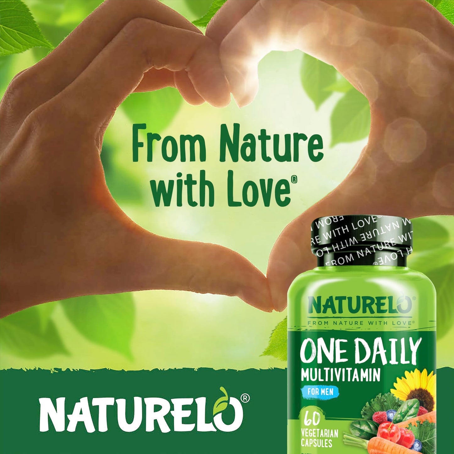 NATURELO Mens Multivitamins - One Daily Multivitamin for Men with Vitamins, Minerals & Organic Whole Foods, Boost Energy & Health, Non-GMO, 60 Vegetarian Capsules