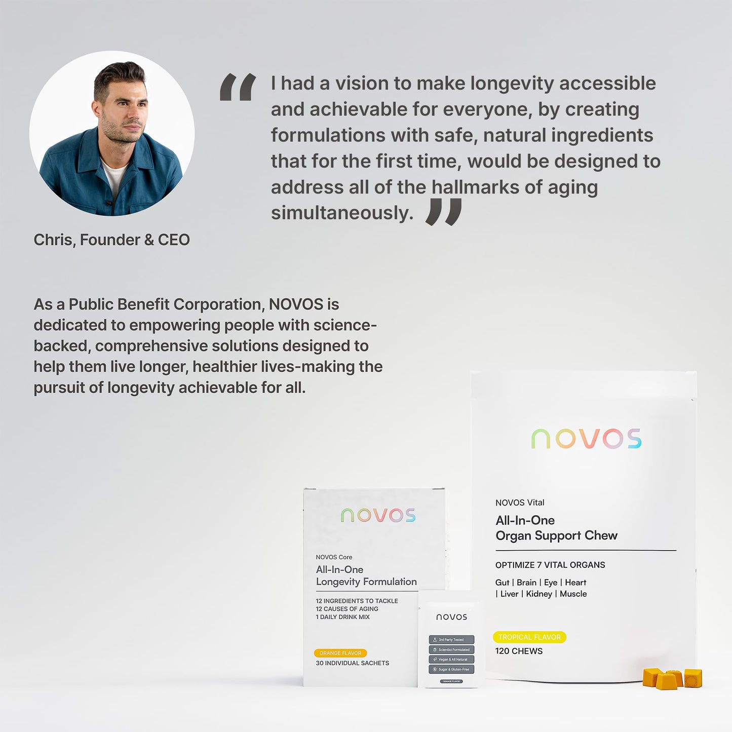 NOVOS Vital Nutritional Supplement Chews – Organ, Brain, Eye & Heart Support (120 Count) | Nattokinase, Lutein, Inulin, Rutin | Tropical Flavor