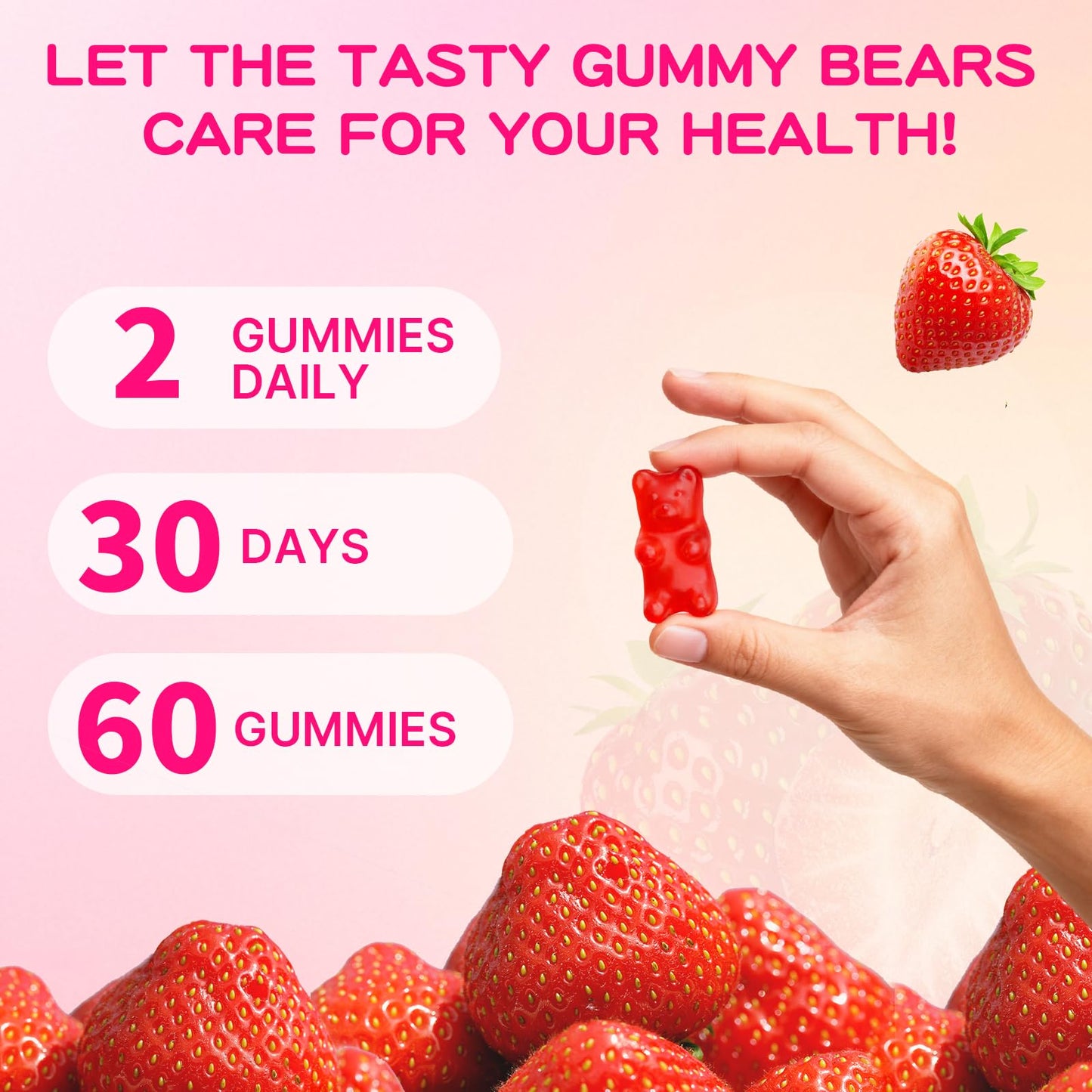 Magnesium L-Threonate Gummies 1000mg – Sugar-Free Strawberry, 120 Count