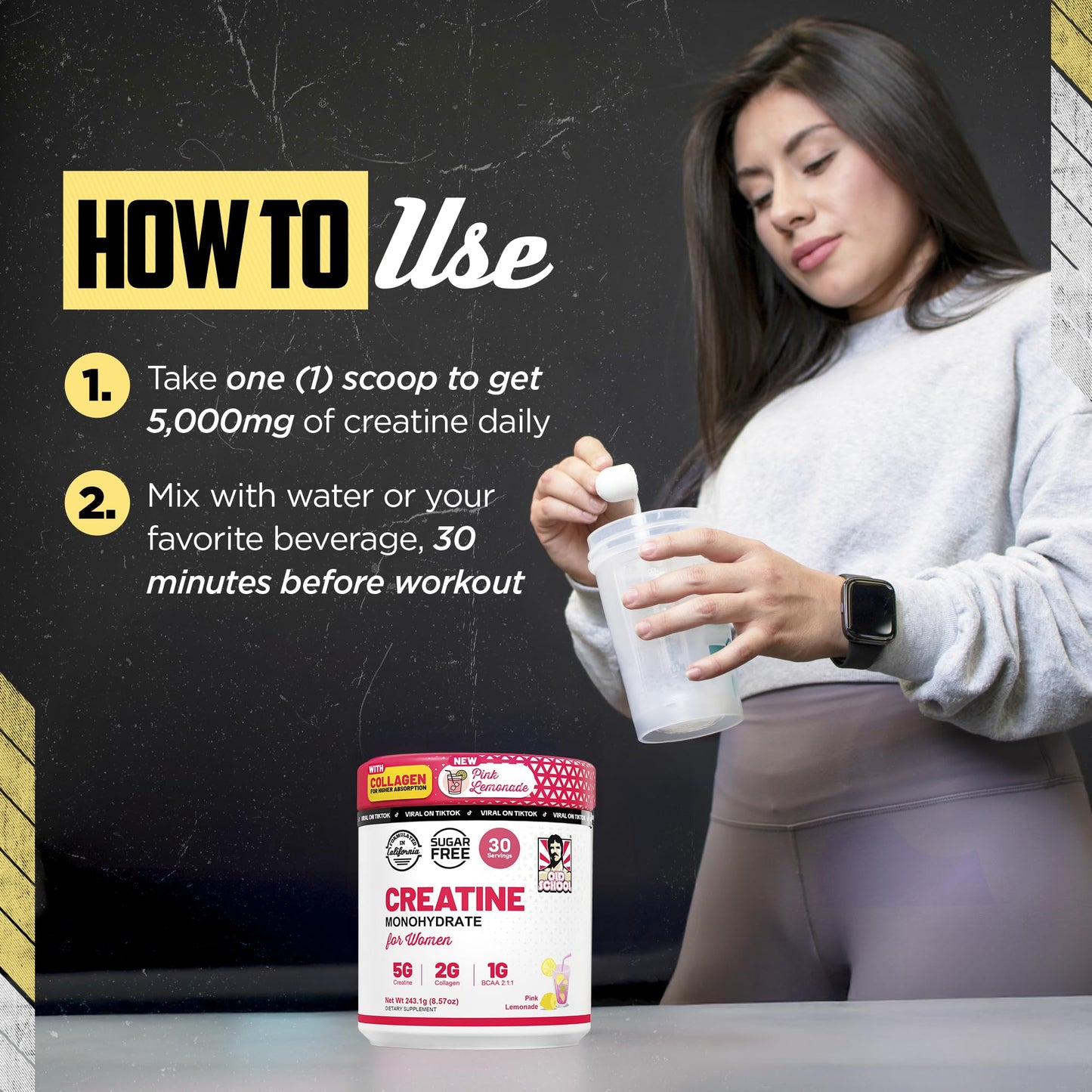 Old School Labs 5g Creatine Monohydrate — Collagen & BCAA for Women