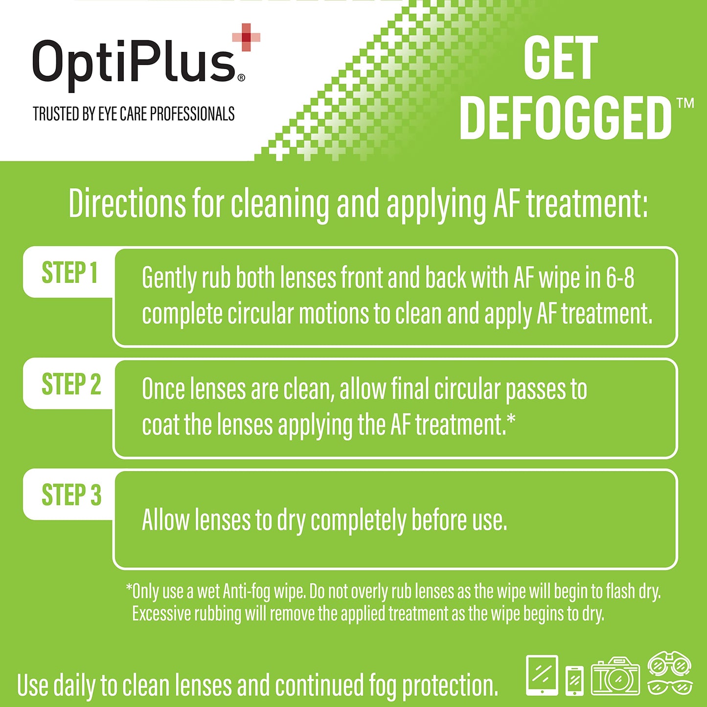 OptiPlus Anti-Fog Lens Wipes — 2 Pack of 100 Wipes