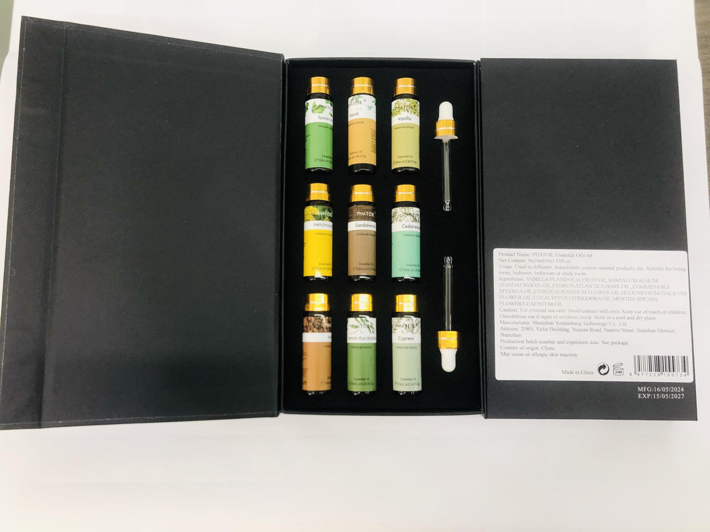 PHATOIL 9PCS Premium Essential Oil Set – 10ml Diffuser & DIY Gift