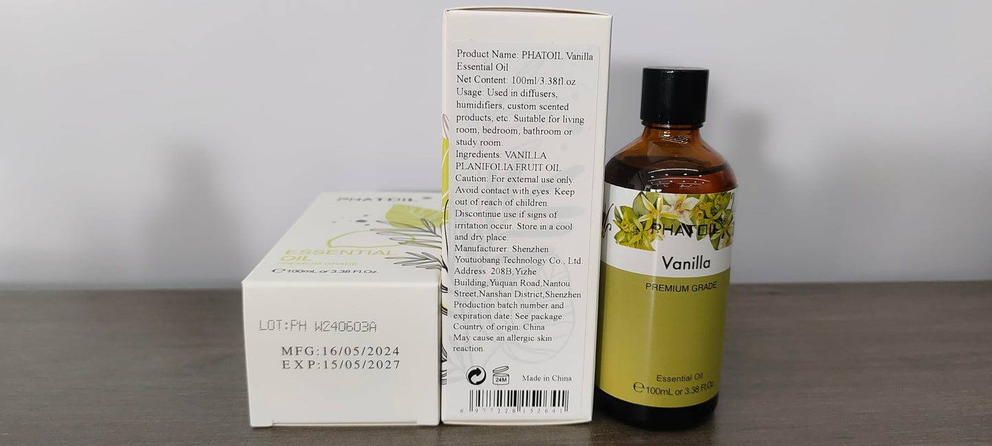 PHATOIL Vanilla Essential Oil 100ml - Diffuser, Aromatherapy, Sleep & Relax
