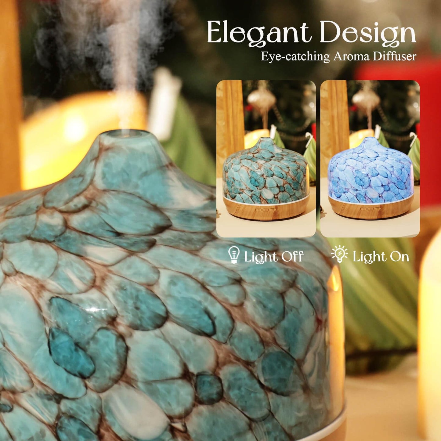 Porseme 500ml Glass Essential Oil Diffuser - Ultrasonic Cool Mist, Waterless Auto-Off, 15-21h Run Time (Light Blue)