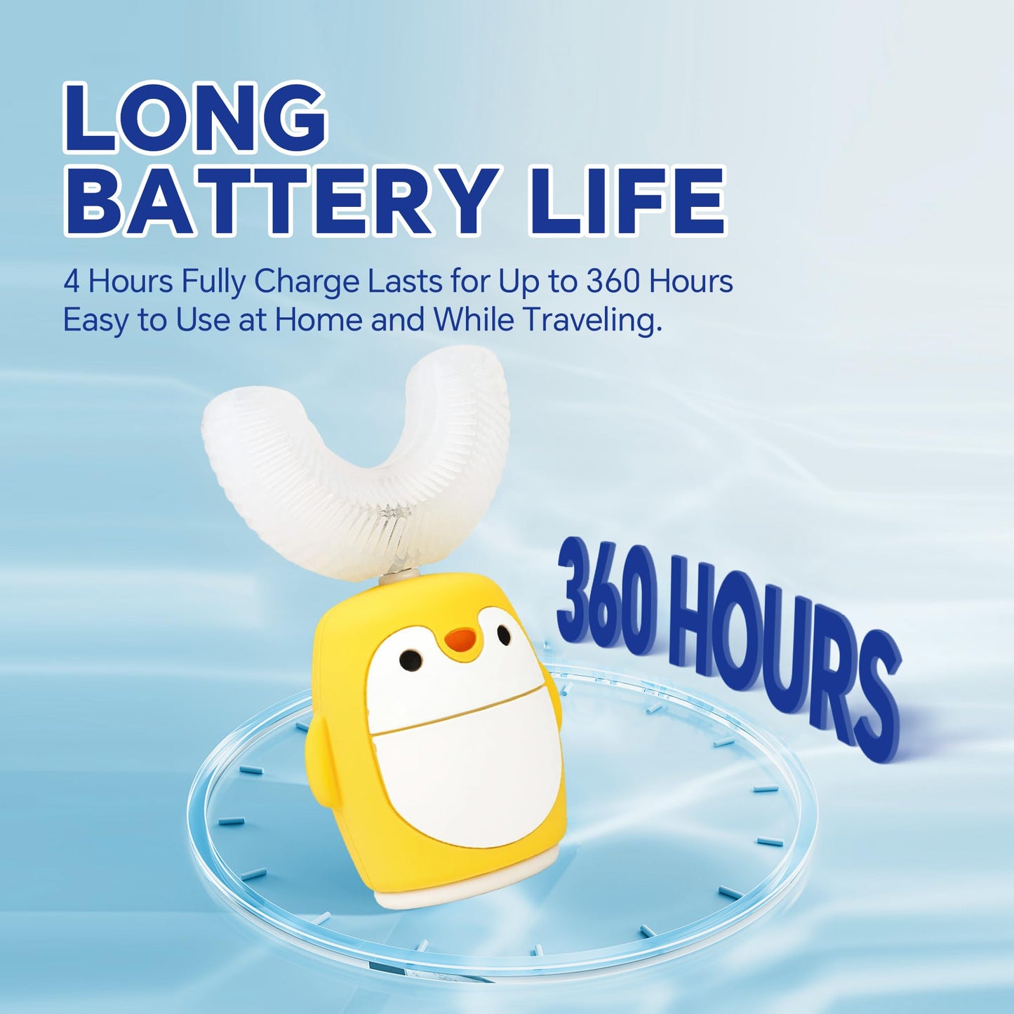Renaelelife Kids Sonic Electric Toothbrush - U-Shaped, 5 Modes, IPX7, 2-7 yrs, Yellow Penguin