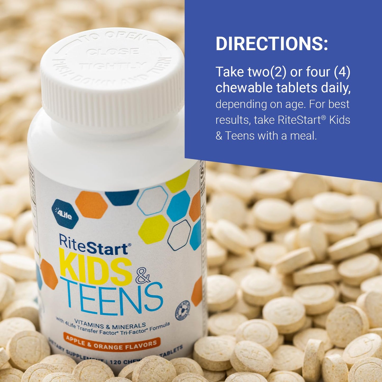 4Life RiteStart Kids & Teens – Apple & Orange Flavor, 120 Chewable Tablets, Immune & Brain Support (Ages 2+)