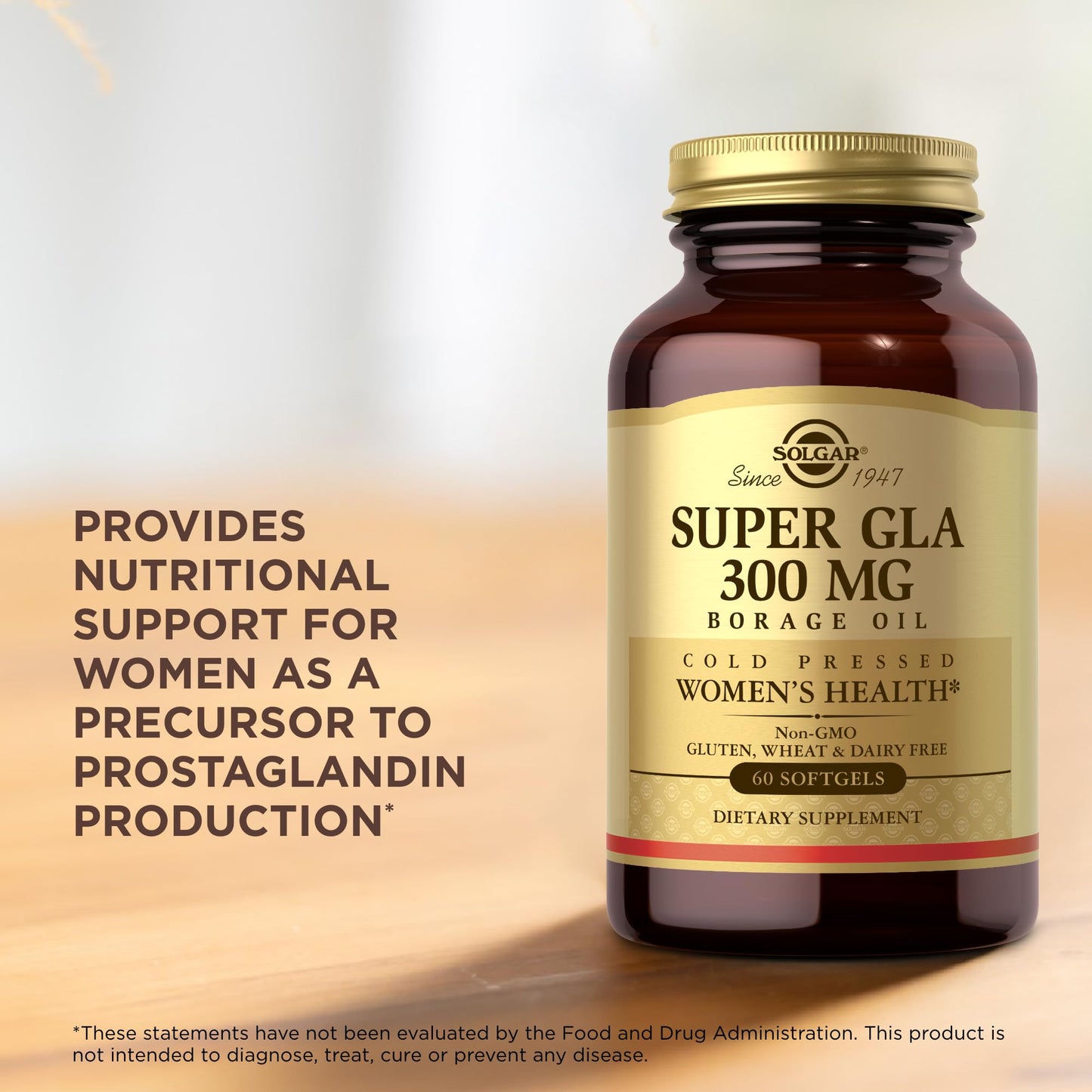 Solgar Super GLA 300 mg – 60 Softgels | Cold-Pressed Borage Oil for Women’s Health | Non-GMO, Gluten Free, Dairy Free