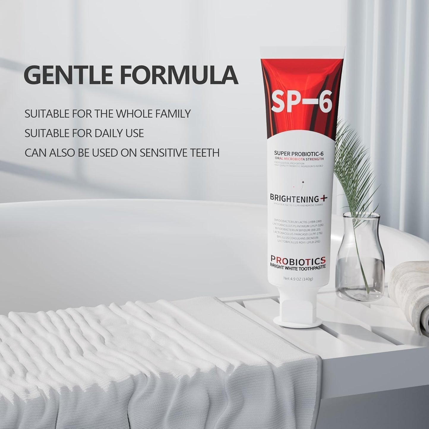 SP-6 Probiotic Toothpaste – Niacinamide Whitening, 6 Probiotics, Fluoride-Free