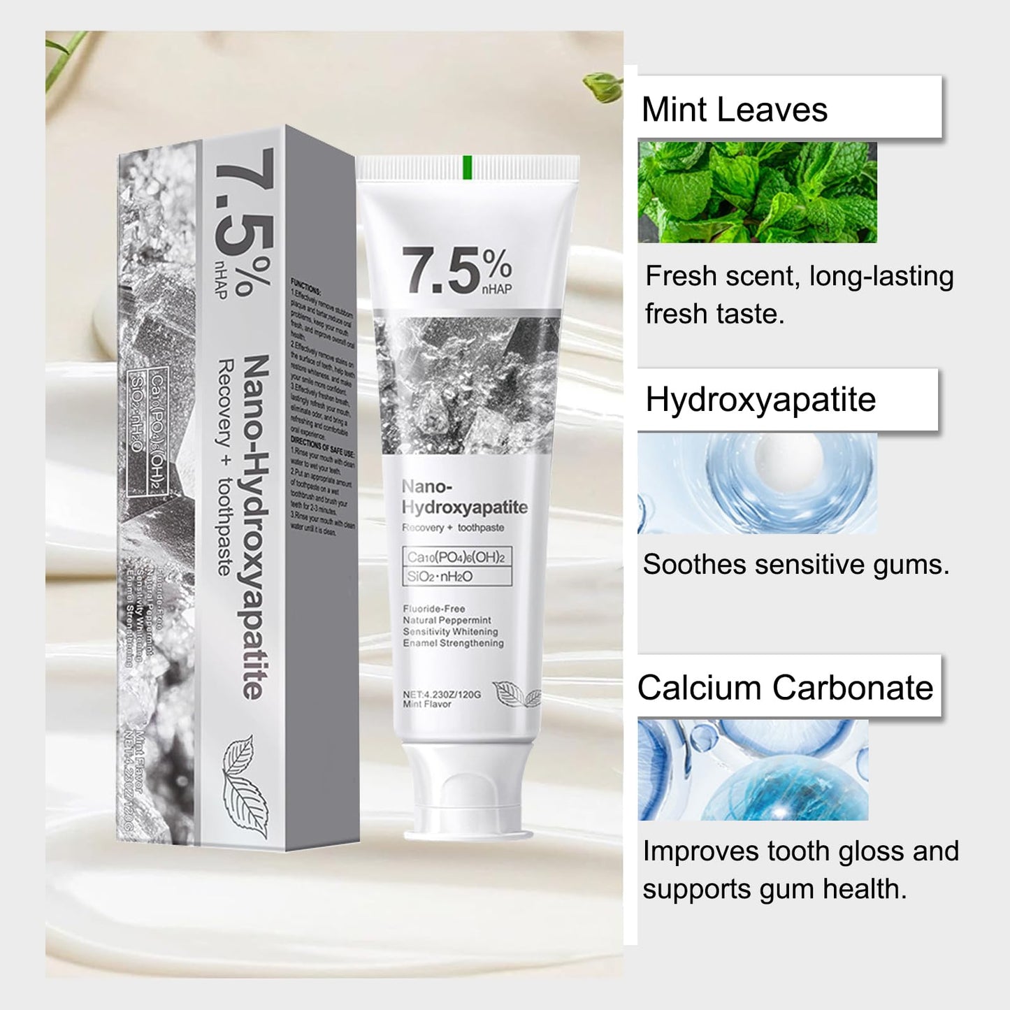 2Pcs Hydroxyapatite Toothpaste – Deep Cleaning & Enamel Protection (120g)