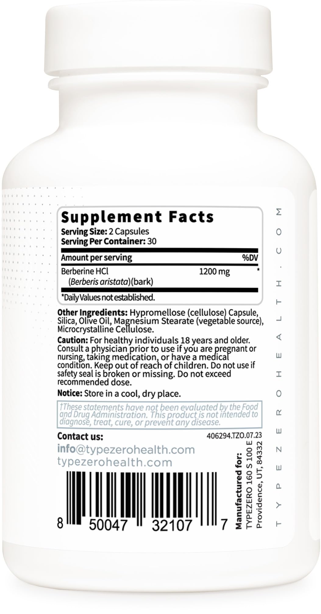 Type Zero Berberine HCL 1200mg 60 Capsules – Pack of 2 | Clean, Non-GMO, Gluten Free