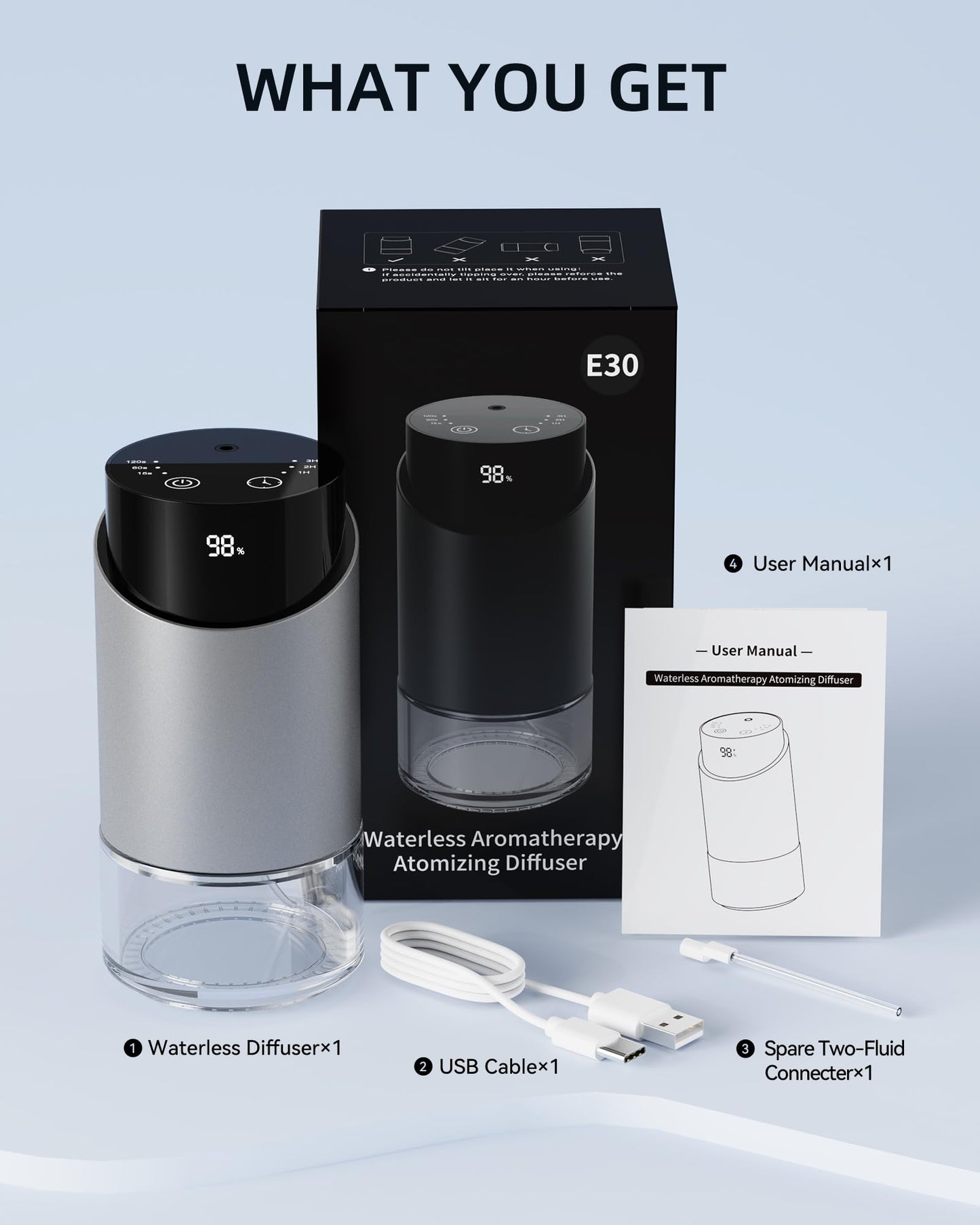 Waterless Essential Oil Diffuser – Portable Battery-Operated Aromatherapy for Home, Car, Office | 3 Timers & 3 Mist Levels