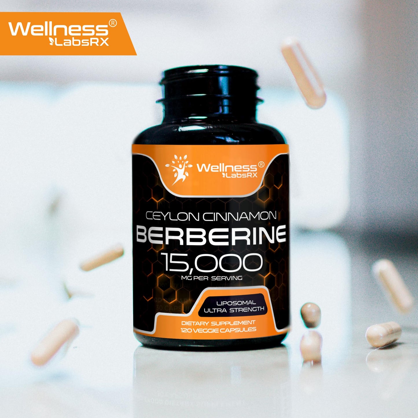 WELLNESS LABSRX Berberine 15,000mg – 120 Capsules | Third-Party Tested HCL with Cinnamon, Black Pepper & Apple Cider Vinegar