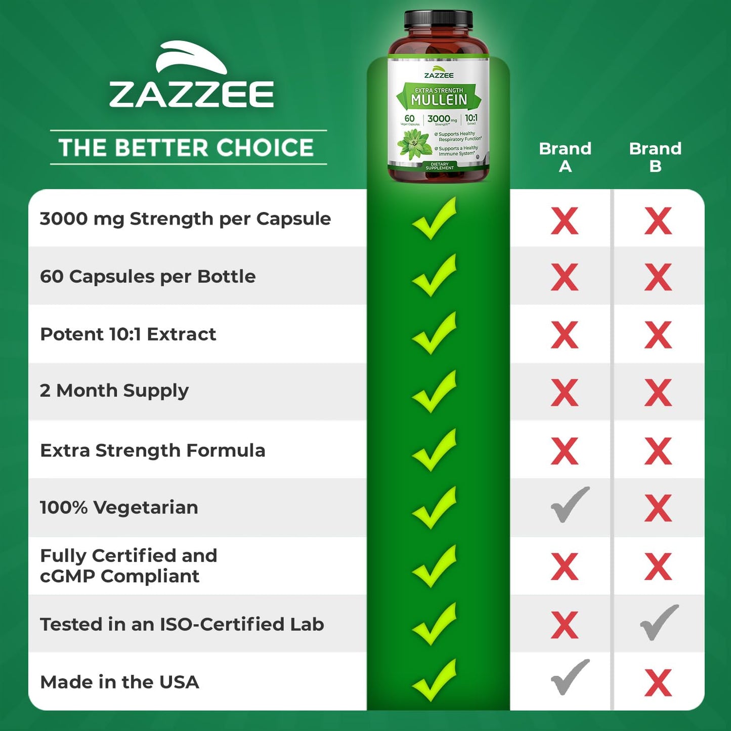 Zazzee Extra Strength Mullein 10:1 Extract – 3000 mg, 60 Vegan Capsules, Made in USA