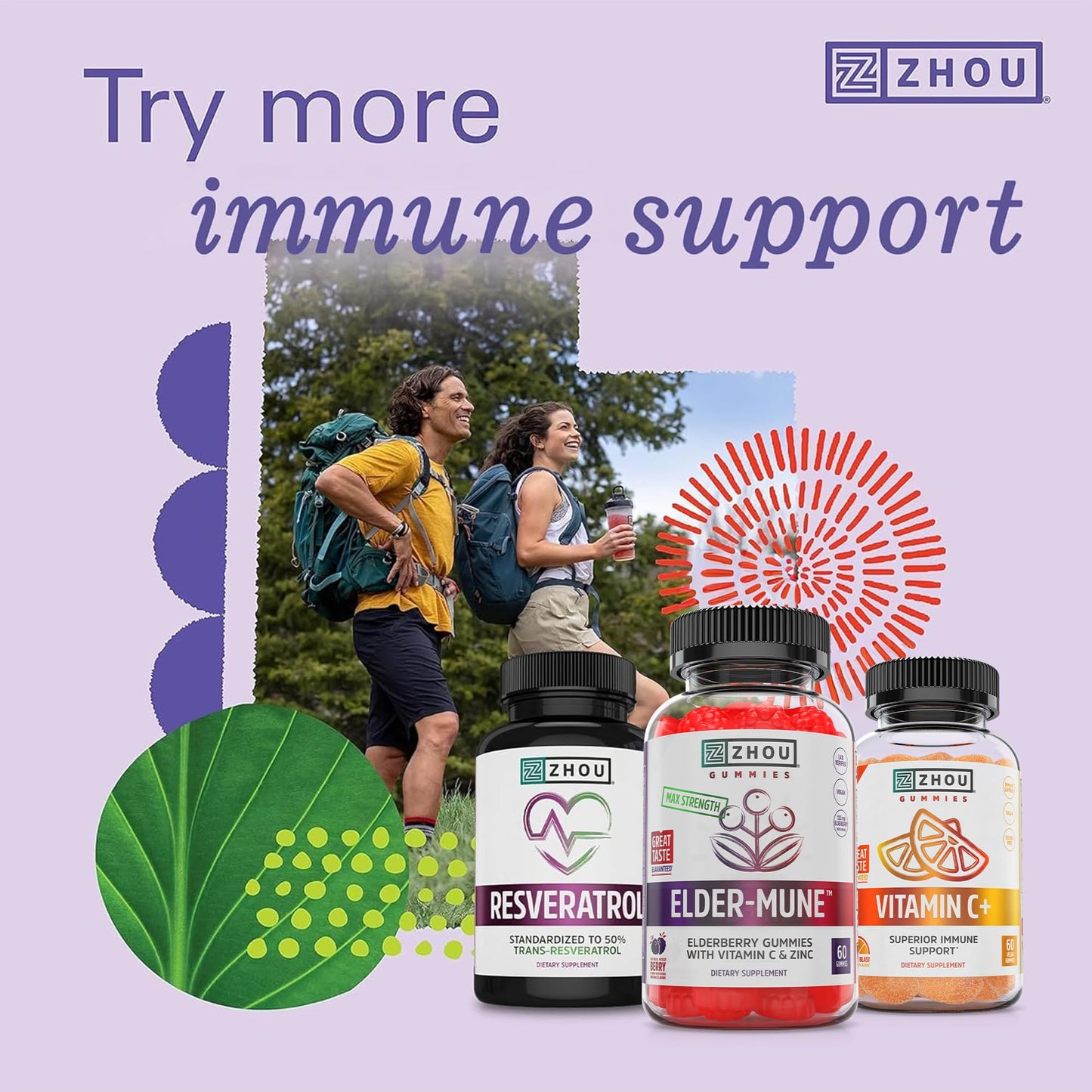 ZHOU Nutrition Elder-Mune Sambucus Elderberry Gummies with Zinc & Vitamin C | Immune Support for Kids & Adults (4+) | 60 Gummies