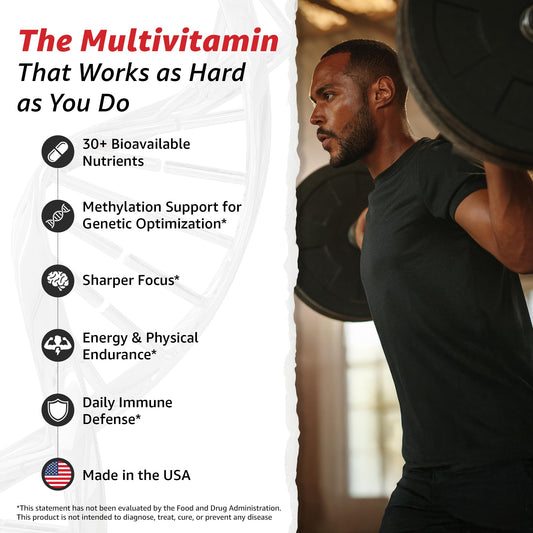 10X Health System Optimize Multivitamin for Men – 90 Capsules | 34-in-1 Methylated Formula, 5-MTHF, NAC, 800 mcg B12