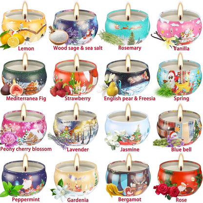 16pcs Christmas Scented Candles Set | 2.5oz Soy Wax Aromatherapy Gift for Women