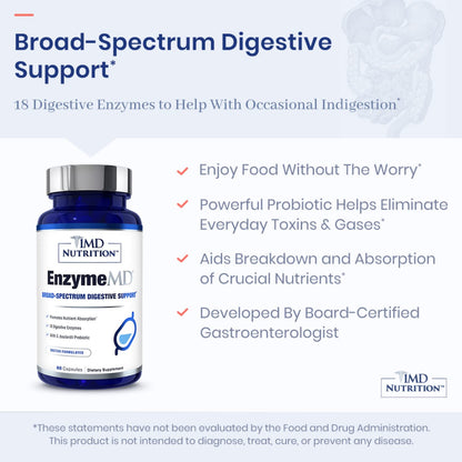 EnzymeMD by 1MD Nutrition – Doctor-Formulated Digestive Enzymes with 18 Plant-Based Enzymes | 60 Capsules