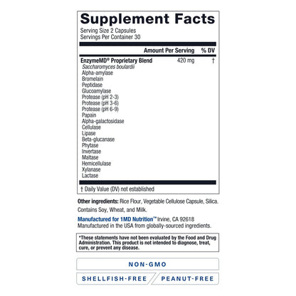 EnzymeMD by 1MD Nutrition – Doctor-Formulated Digestive Enzymes with 18 Plant-Based Enzymes | 60 Capsules