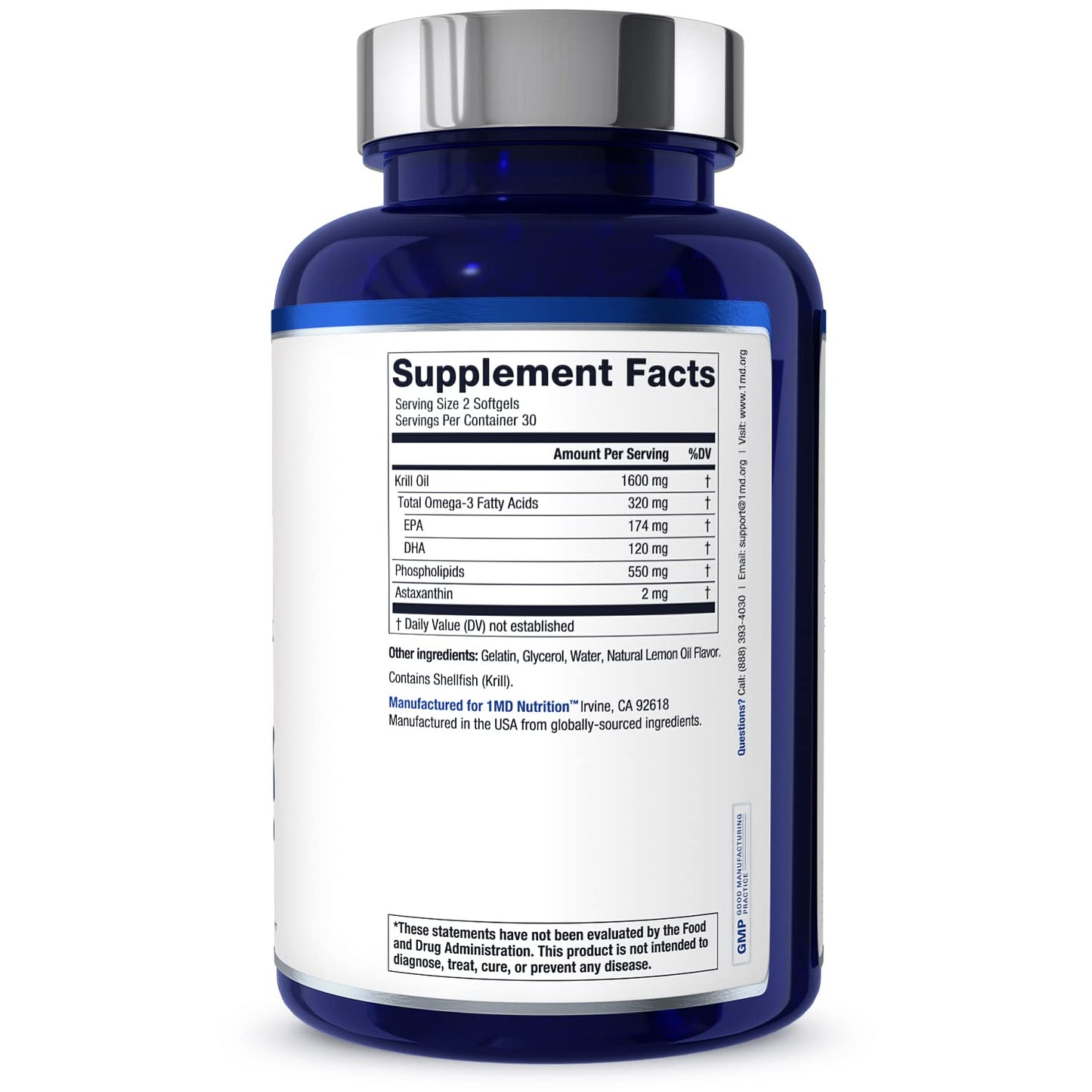1MD KrillMD - Antarctic Krill Oil with Astaxanthin, EPA & DHA | 2x More Effective Than Fish Oil | 60 Softgels (2-Pack)