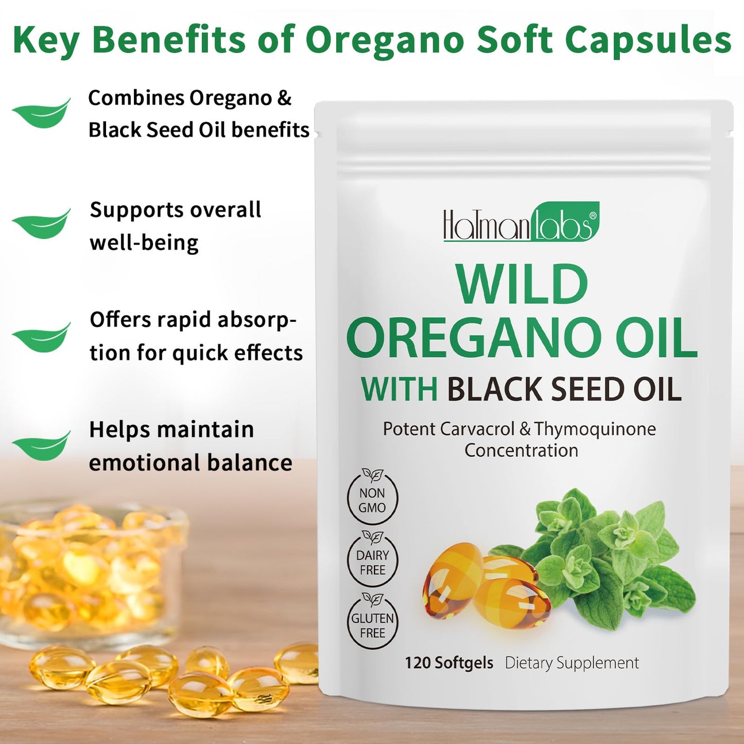 Oil of Oregano Softgels 120 Count – 165mg Carvacrol + Black Seed Oil 200mg