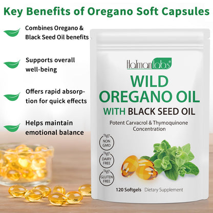 Oil of Oregano Softgels 120 Count – 165mg Carvacrol + Black Seed Oil 200mg