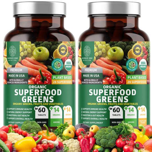 2-Pack N1N Premium Organic Green Superfood – 28 Ingredients, 120 Ct