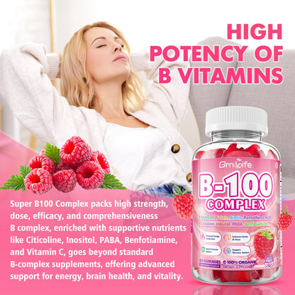 2 Pack Vitamin B Complex Gummies – Raspberry Flavor, All B Vitamins + Methyl B12