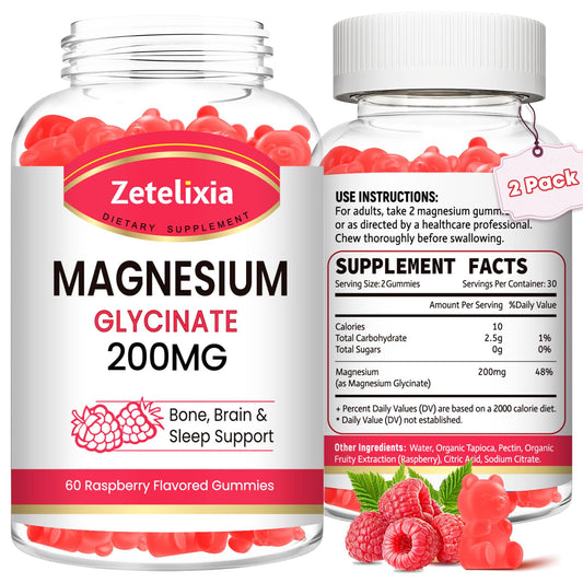 200mg Magnesium Glycinate Gummies – High Absorption Raspberry, 2-Pack (120 Count)