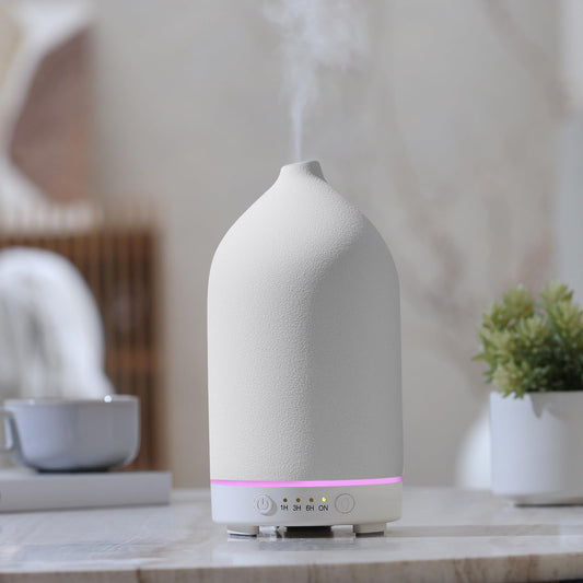 200ML Ceramic Essential Oil Diffuser – Ultrasonic Humidifier with 7-Color LED & Auto Shut-Off