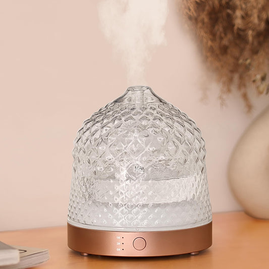 200ml Glass Reservoir Essential Oil Diffuser - Ultrasonic Aromatherapy, 4 Timer, Auto-Off