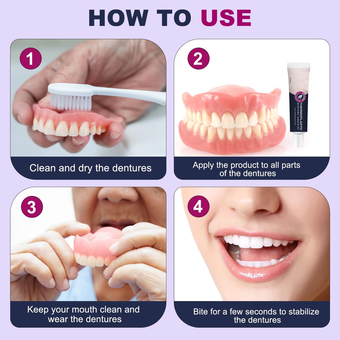 2PCS Thermoplastic Denture Adhesive – Ultra Max Hold for Fixed Dentures – Long-Lasting Maintenance