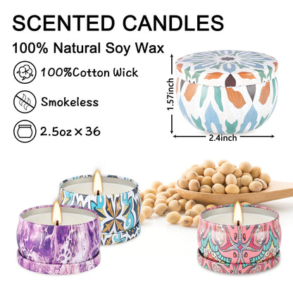 36 Pack Scented Candles Set – Natural Soy Wax Aromatherapy Gift