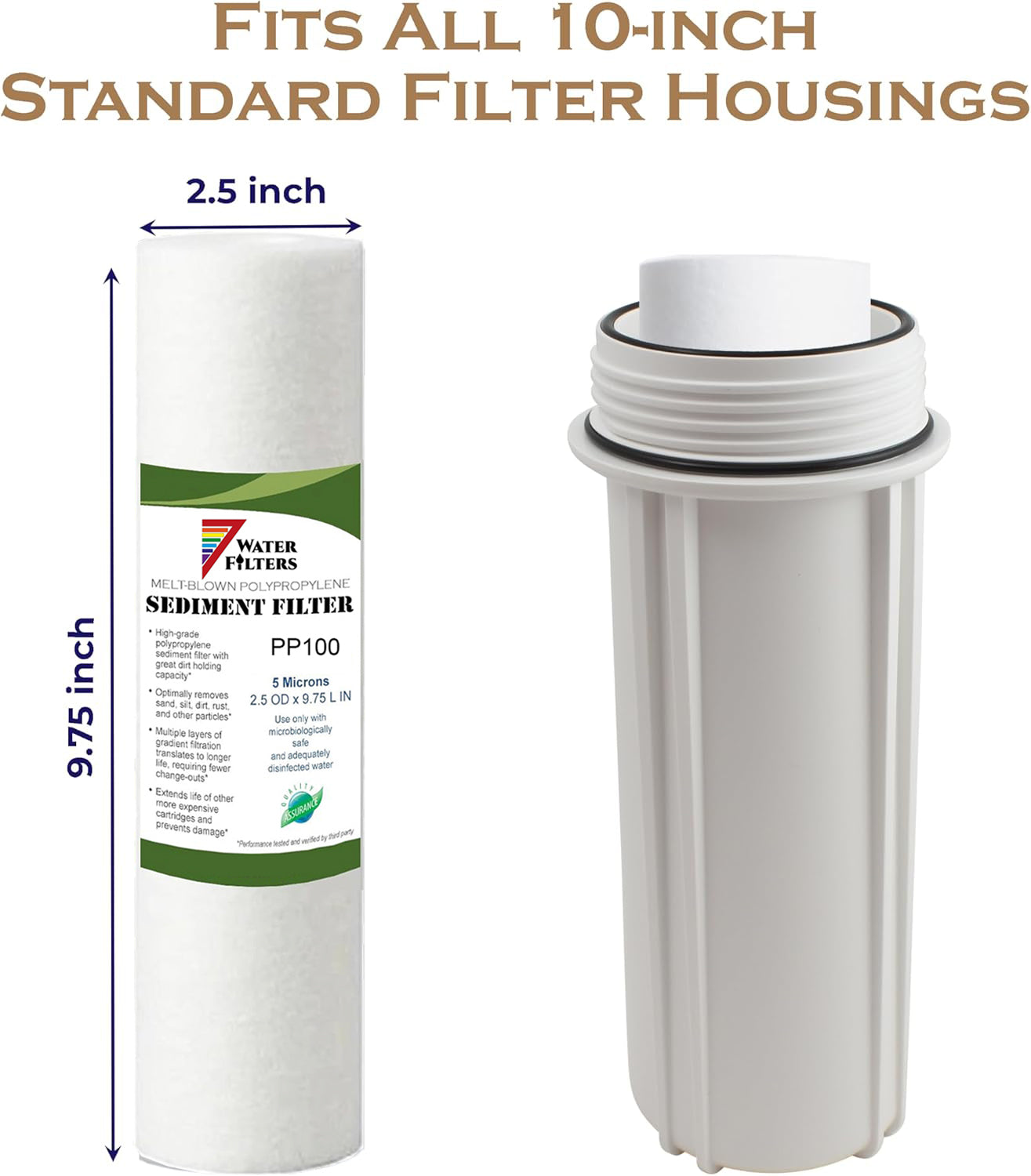 10" 5 micron Polypropylene Sediment Filter, Fits All Standard Filter Housings, W2.5inch H9.75inch