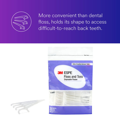3M Floss and Toss Disposable Flosser – Floss & Toothpick in One (Pack of 30)
