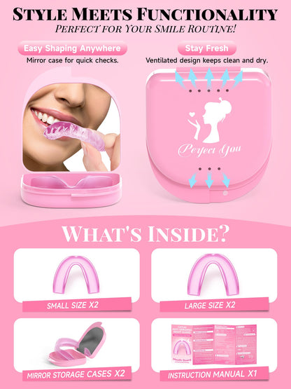 4 Pack Pink Night Guards for Teeth Grinding & Clenching | Bruxism Relief for Women & Adults