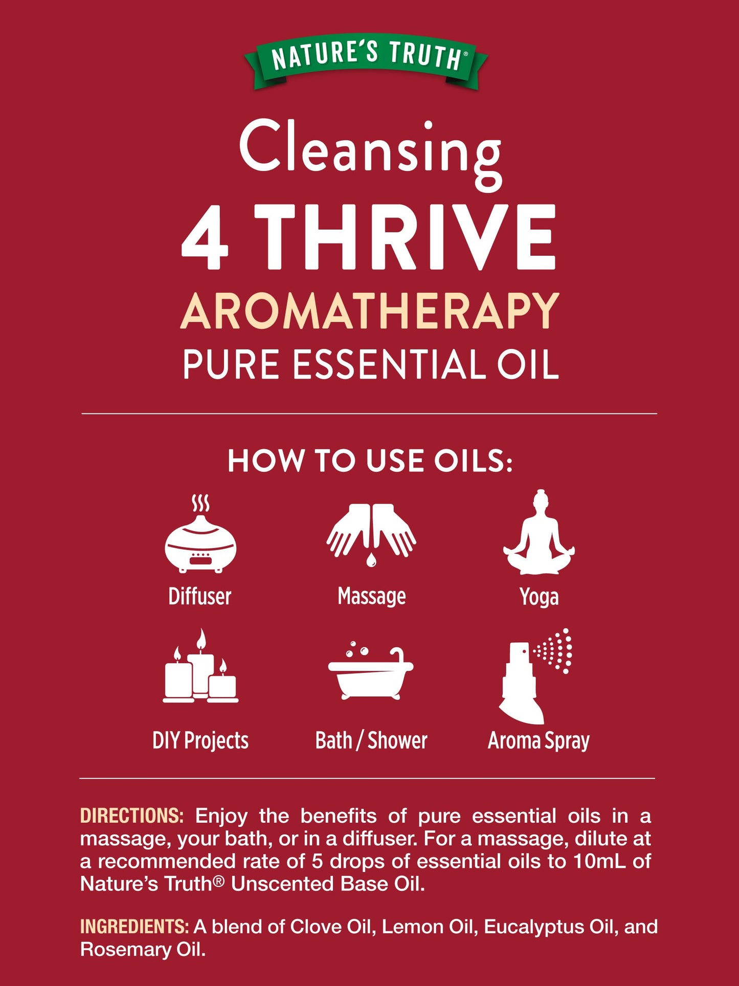 Nature's Truth 4 Thrive Essential Oil | 15 mL | with Eucalyptus, Rosemary, Lemon, and Clove Oils | for Aromatherapy | Pure Plant Based, Non-GMO & Gluten Free