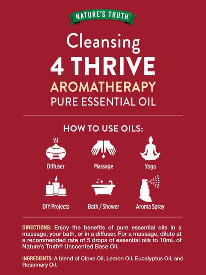 Nature's Truth 4 Thrive Essential Oil | 15 mL | with Eucalyptus, Rosemary, Lemon, and Clove Oils | for Aromatherapy | Pure Plant Based, Non-GMO & Gluten Free