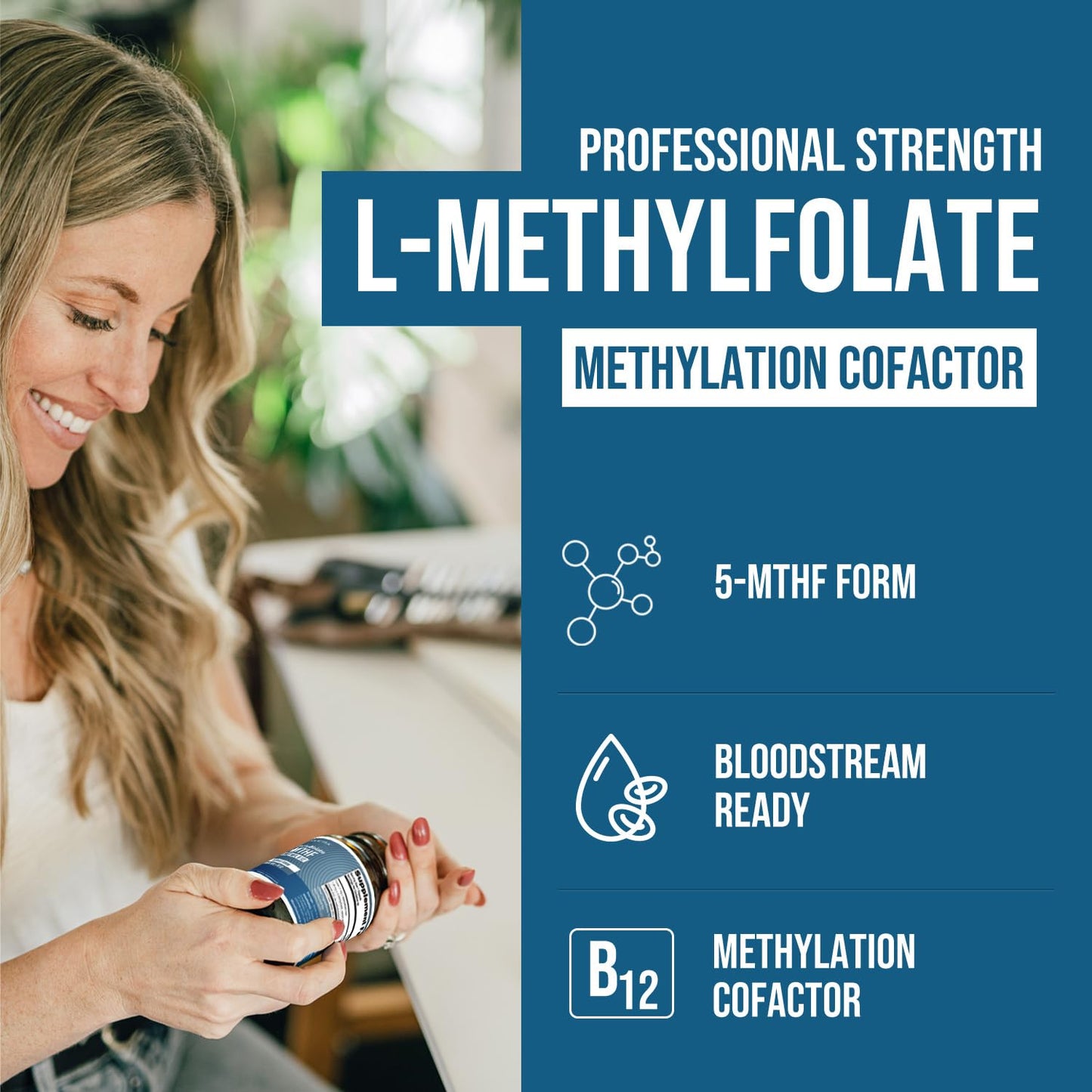 L Methylfolate 7.5mg + Methyl B12 (5-MTHF) - MTHFR Supplement - Bloodstream Ready Folate + B12 Cofactor - 60 Capsules