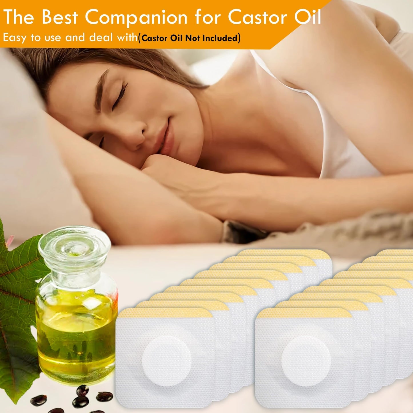 54Pack Hypoallergenic Castor Oil Pack Wrap — 3.2 x 3.2 in, Self-Adhesive