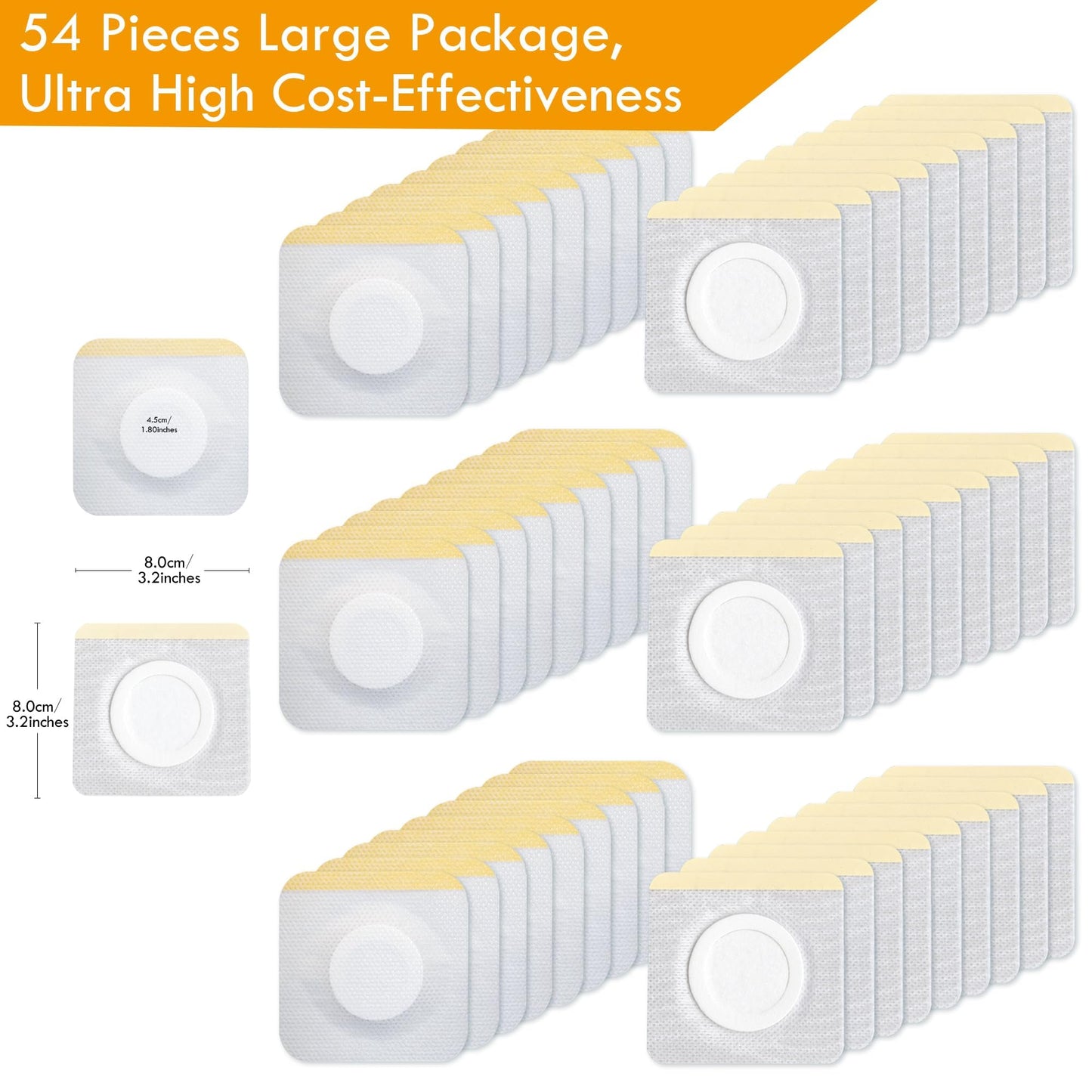 54Pack Hypoallergenic Castor Oil Pack Wrap — 3.2 x 3.2 in, Self-Adhesive