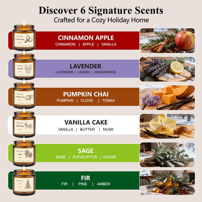 6 Pack Winter Candles – Soy Scented Gift Set with Cinnamon Apple, Pumpkin Chai & Vanilla