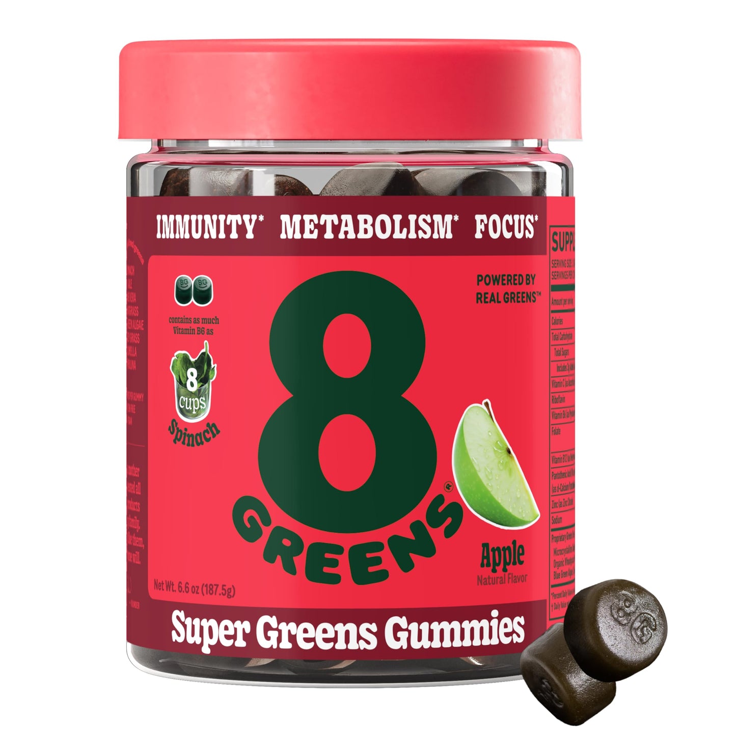 8Greens Daily Greens Gummies – Superfood Booster, Energy & Immunity (Apple)