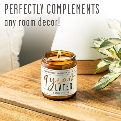 9 Year Anniversary Gift for Her — 9 Years Later Soy Candle, Sandalwood Rose, USA Made