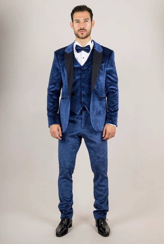 AK-27 - Men's Blue 3 Piece Velvet Wedding Tuxedo Suit