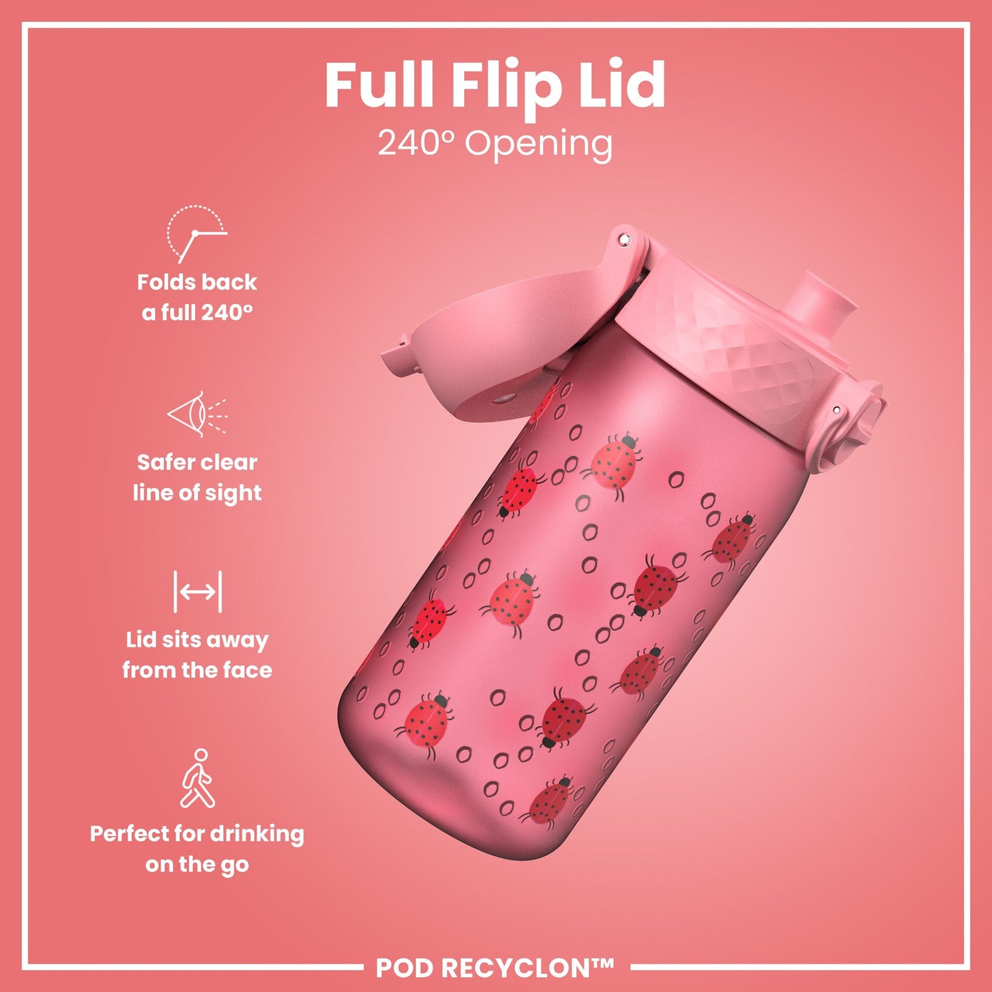 Leak Proof Kids' Water Bottle, Recyclon, Ladybugs, 350ml (12oz)